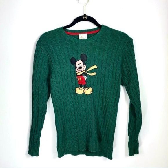Disneystore Vintage Girls Green Crew Neck Embroidered Cable Knit Sweater L - Picture 1 of 4